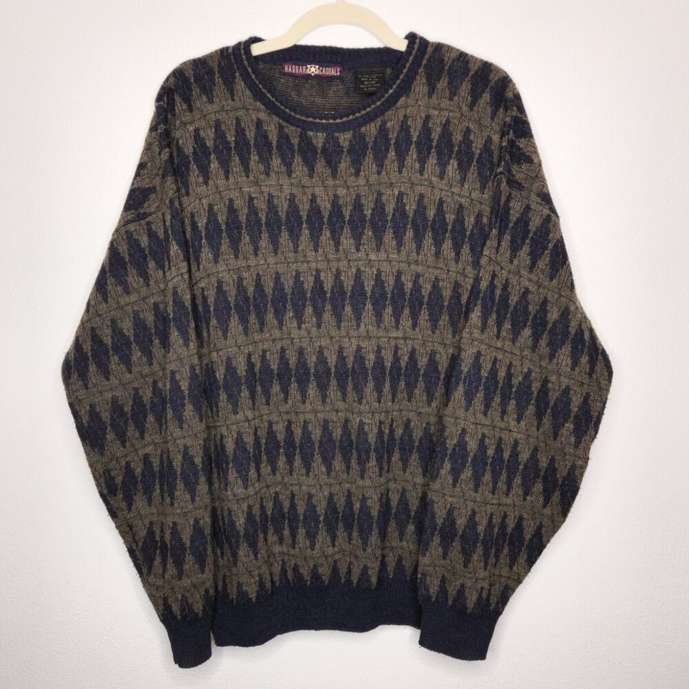 Vintage 80s 90s Haggar Casuals XL Crewneck Sweater Abstract Grandpa Skate Grunge